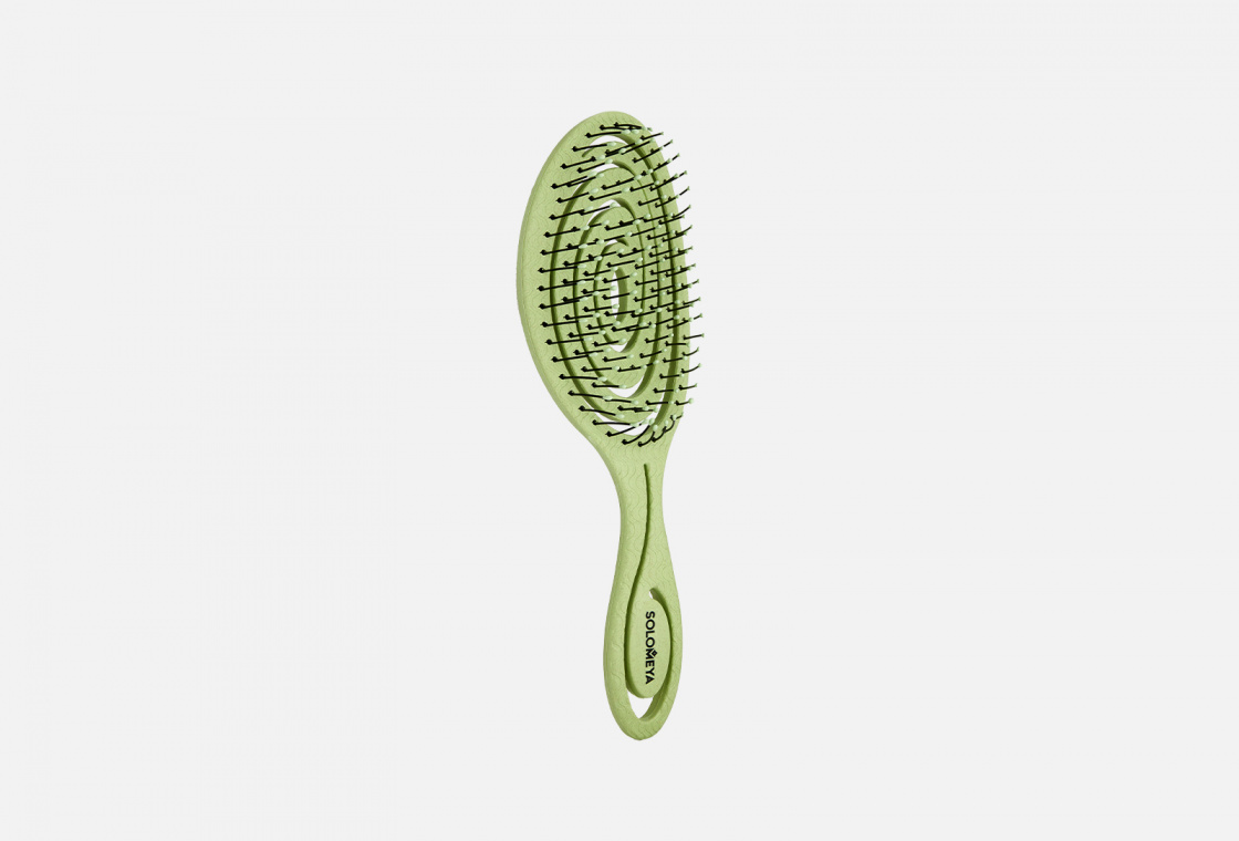 Подвижная био-расческа для волос Solomeya Detangling bio hair brush Green