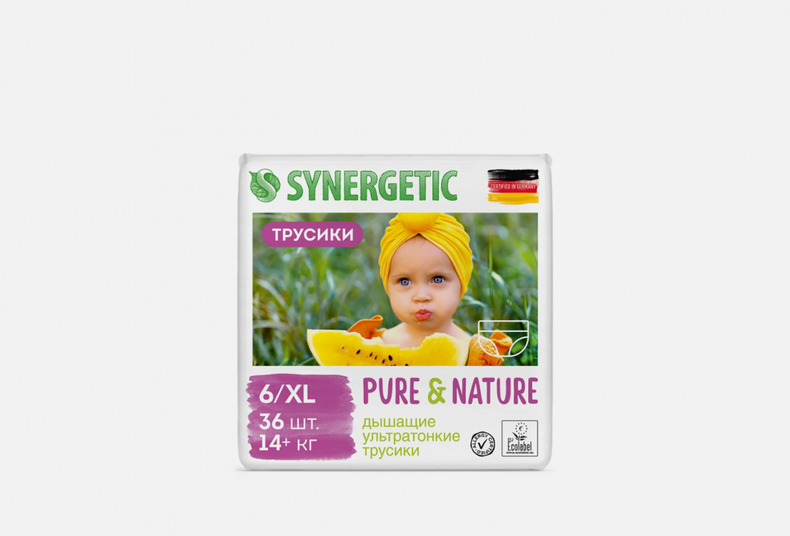 Подгузники дышащие ультратонкие детские-трусики Synergetic pure&nature, размер 6 / xl, 36шт