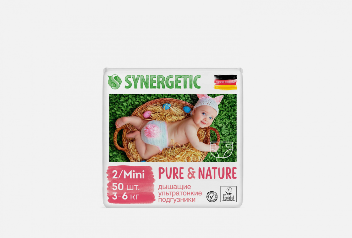 Подгузники дышащие ультратонкие детские Synergetic pure&nature, размер 2 / mini