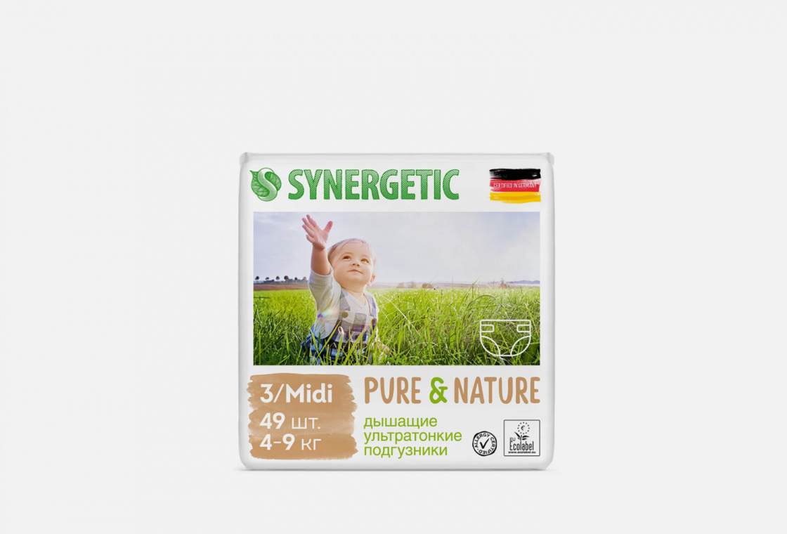 Подгузники дышащие ультратонкие детские Synergetic pure&nature, размер 3 / midi