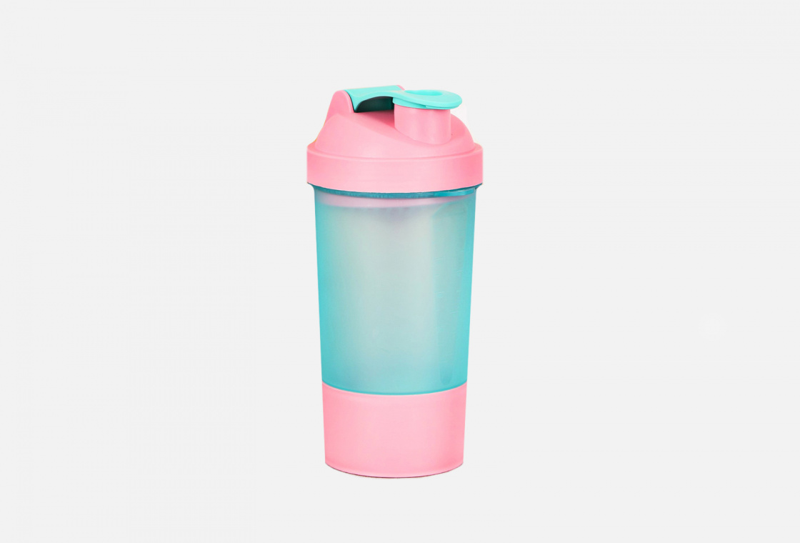 Шейкер спортивный  БТМ с чашей под протеин, розово-голубой