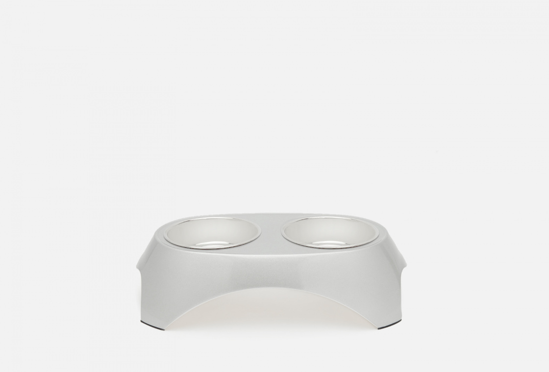 Миска двойная на меламиновой подставке  SuperDesign Metallic Dinner Set S Silver