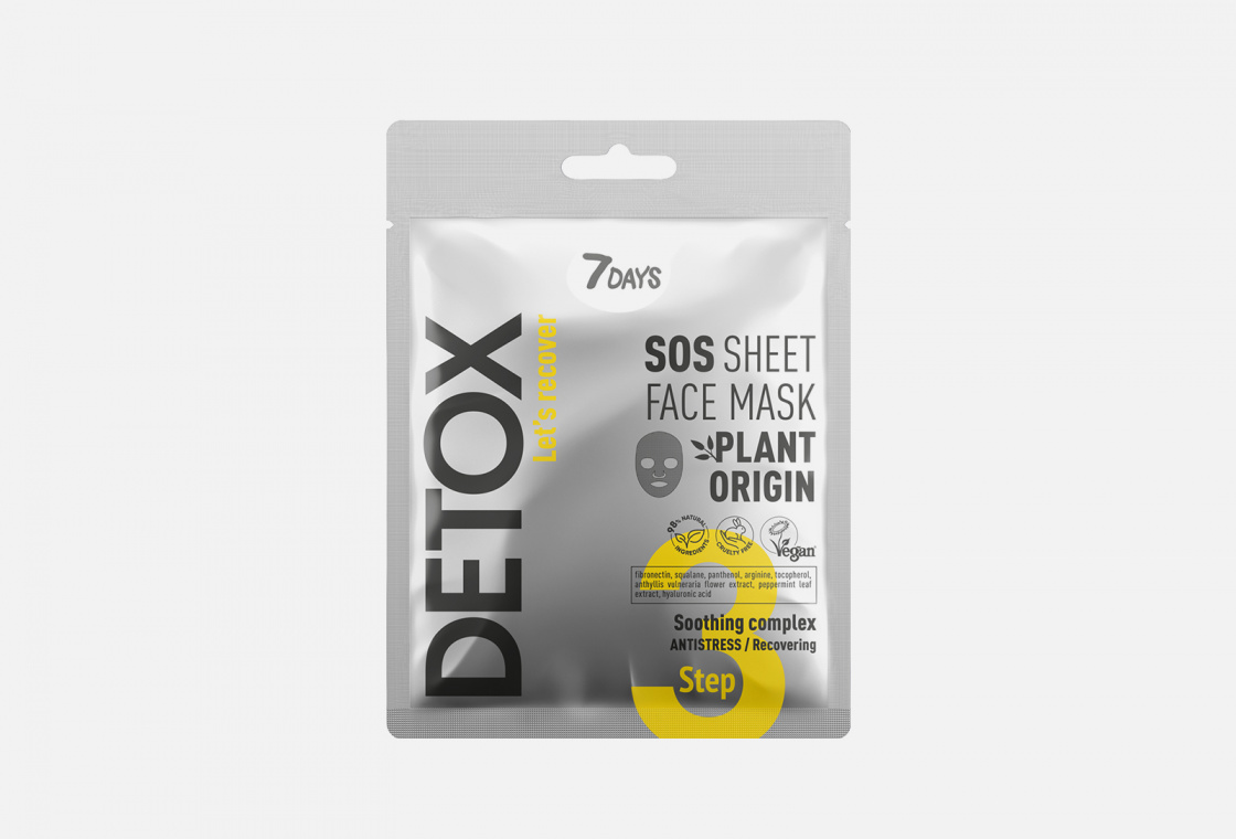 Тканевая SOS-маска для лица с успокаивающим комплексом  7DAYS DETOX