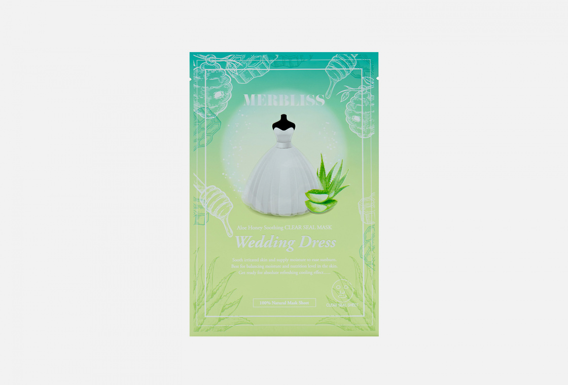 Успокаивающая маска с мёдом и алоэ MERBLISS Wedding Dress Aloe Honey Soothing Clear Seal Mask